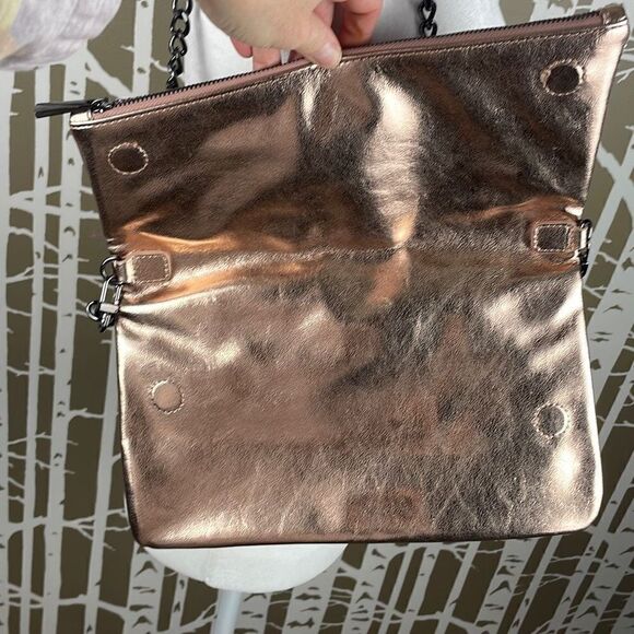 Express Rose Gold and Glitter Fold-over Chain Strap Shoulder Bag Clutch - Picture 6 of 10